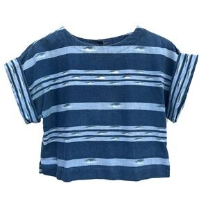Vintage Blue Striped Short Sleeve Top